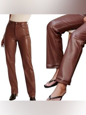 Abercrombie 90s Straight Ultra High Rise Faux Leather Pants Brown - Size 29/8